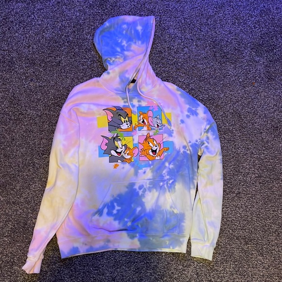 Tom and jerry pink, blue, yellow tie diy hoodie - Picture 1 of 2